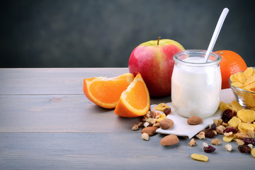 Breakfast with yogurt and fruit