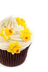 Spring Easter Cupcakes on a white background. Selective focus.
