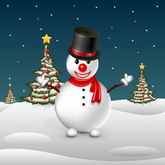 Snowman on the background of trees