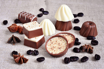 Various dark chocolate sweets and spices