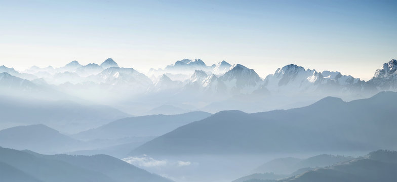 Fototapeta Panorama of high mountains in Himalaya