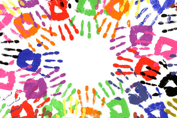 Handprints circle multicolor border frame child hand print pattern circle photo