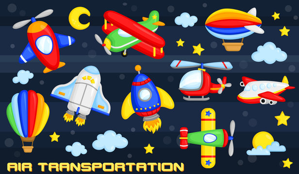 air transportation vector set