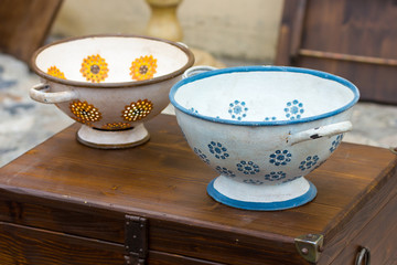 vintage colander in a flea market