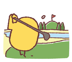 ゴルフをするヒヨコ © TAMAGO POTATO