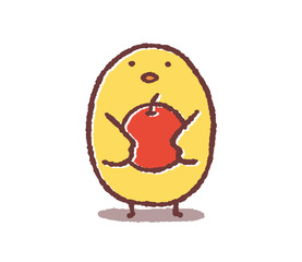 リンゴを持つヒヨコ