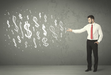 Young business people with hand drawn dollar signs