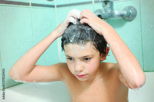 Handsome Preteen Boy Take Soap Bath Stock Photo And Royaltyfree