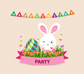 Happy Easter party bunny eggs and bunny