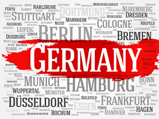 Germany word cloud concept. List of cities in Germany