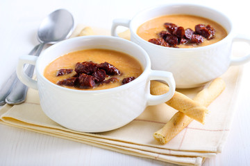 Red lentil  and chorizo soup