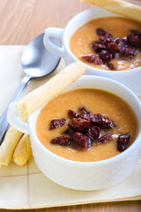 Red lentil  and chorizo soup