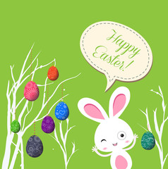 happy easter eggs and bunny greeting card