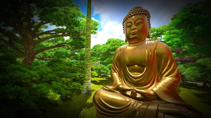 Buddha Statue in Japanese garden
