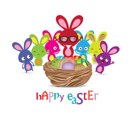 happy easter with basket of eggs and bunny funny