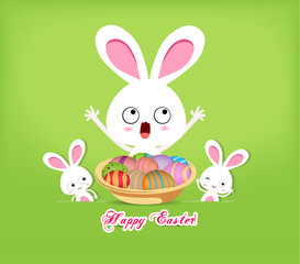 Obraz premium happy easter with basket of eggs and bunny