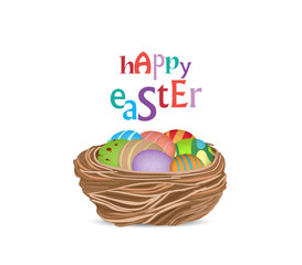 happy easter with basket of eggs