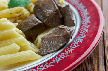 Delicious pasta with pork liver