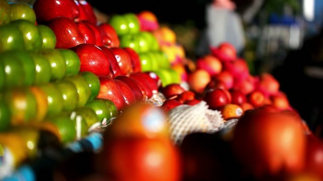 Exotic fruits for sale in the street Asian  market. Video