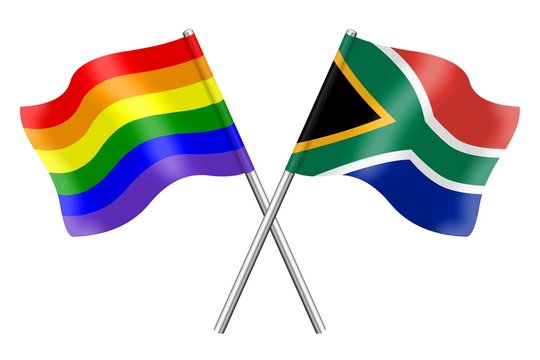 Flags: rainbow and South Africa