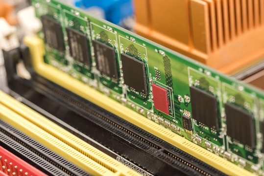 RAM Memory Module Installed On Computer Motherboard