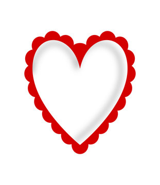 Red heart scalloped frame on white background