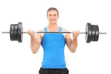 Obraz premium Male bodybuilding lifting a barbell