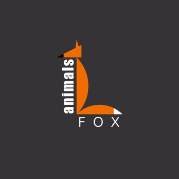Orange Fox in the figure letter L, animal logo, zoo background