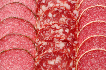 Slices of salami, macro view