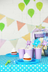 Prepared birthday table for children party