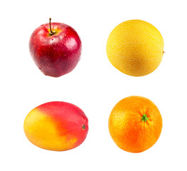 Fresh Red apple,  Mango fruit, Ripe melon and Juice orange fruit