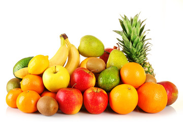 Assortment of exotic fruits isolated on white