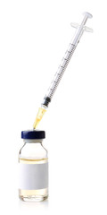 Medical ampule with syringe isolated on white