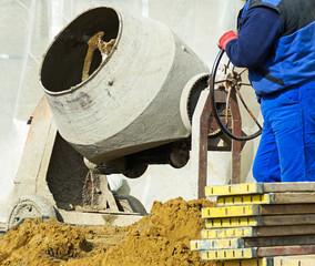 Cement mixer at the construction site