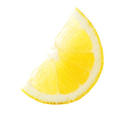 Juicy slice of lemon isolated on white