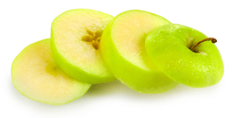 Juicy slices of apple isolated on white
