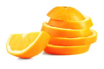 Naklejka na ściany i meble Juicy slices of orange isolated on white
