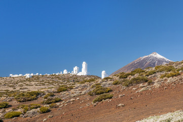 View on Teide Observatory and volcano Teide behind