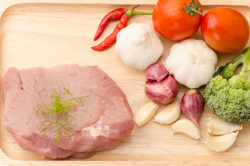 Raw pork with vegetable for cooking