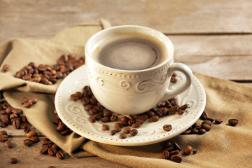 Cup of coffee on table close-up