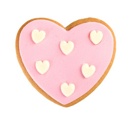 Heart shaped cookie for valentines day isolated on white