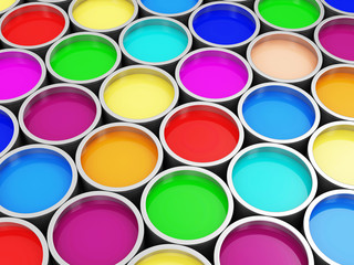 Heap of Colorful Paint Cans Abstract Background