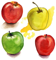 Seamless watercolour apples pattern on white background