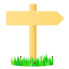 Wooden pointer in the green grass.