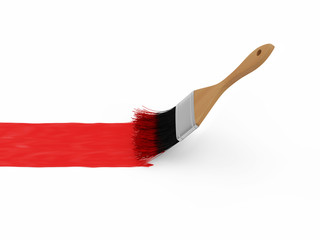 Paint Brush with Red Paint Stroke isolated on white background