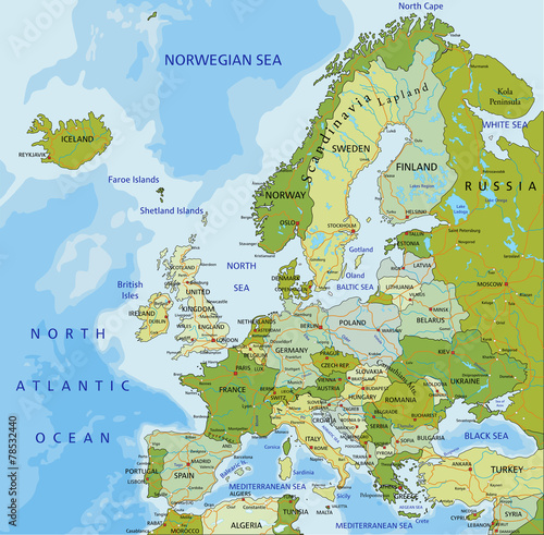 highly detailed editable political map europe stock
