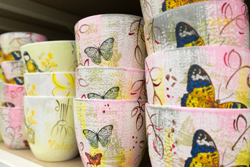 Ceramic flower pots at the shop