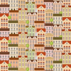 City seamless pattern with buildings