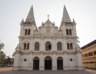 Fototapeta na wymiar Facade of the Santa Cruz Basilica cathedral inside Fort Kochi, Kochin, Kerala, South India