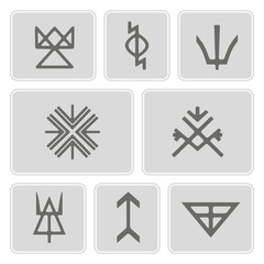 set of monochrome icons with Slavic pagan symbols